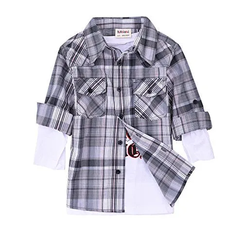 Boy Long Sleeve Plaid Shirt with Single Jersey Mock Tee with Printing