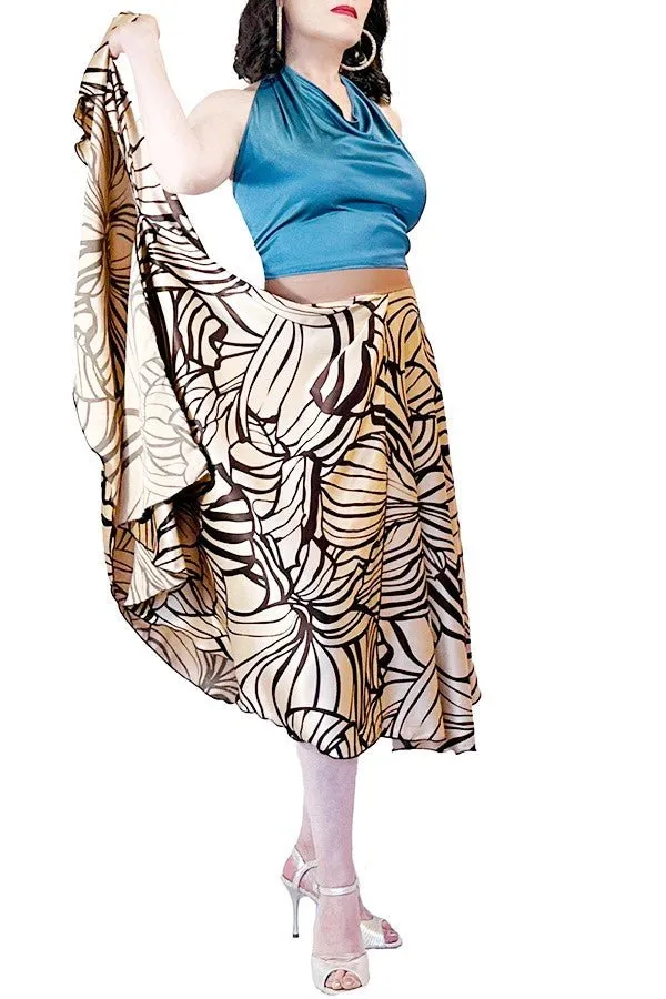 coffee & caramel satin full circle skirt with slits