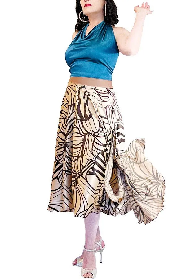 coffee & caramel satin full circle skirt with slits