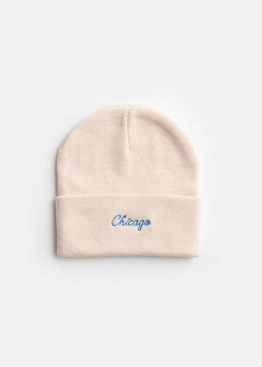 Embroidered Script Chicago Beanie