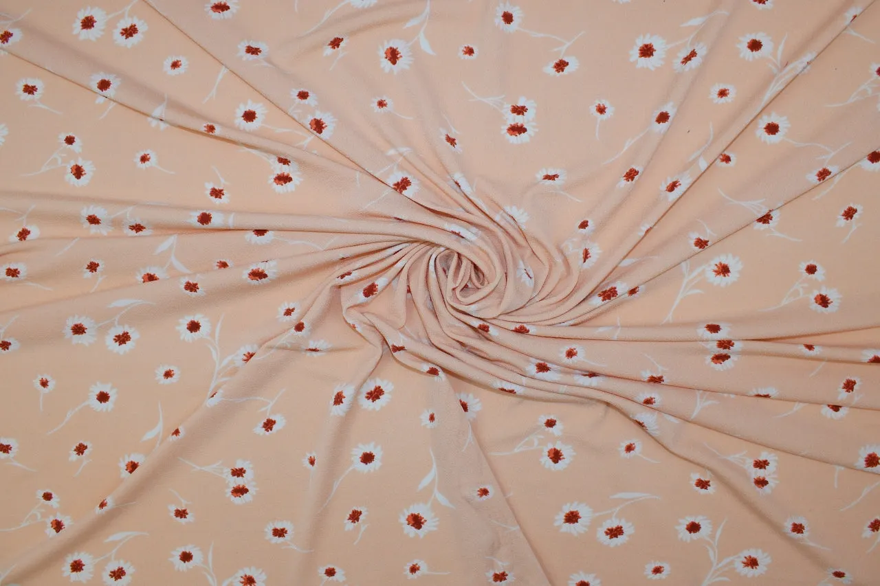 Floral Crepe Finish ITY Jersey - Oranges/White on Peach