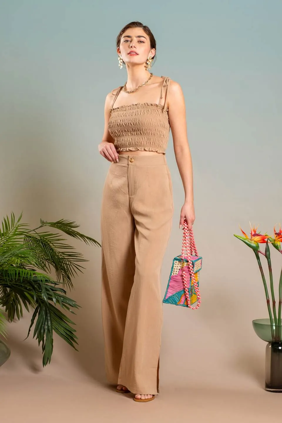 HIGH WAIST WIDE SPLIT LEG DRESS PANTS