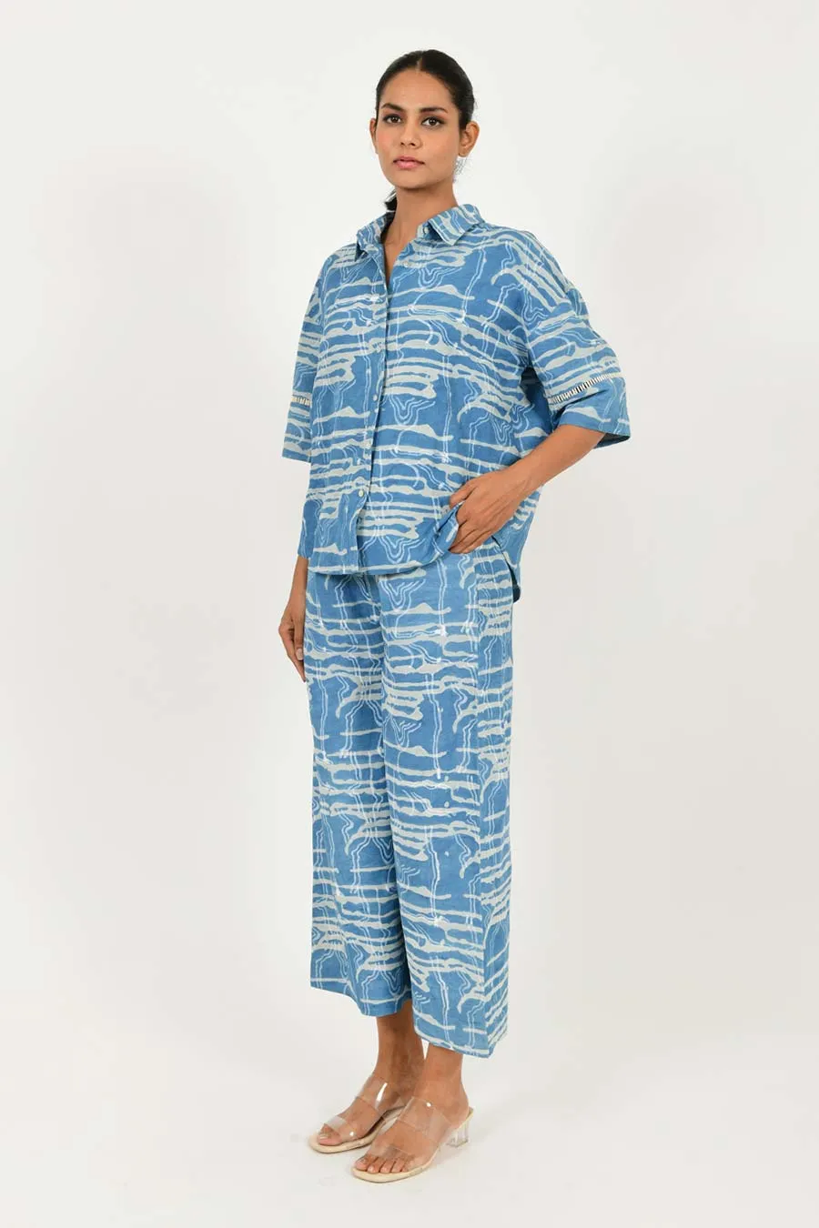 Indigo Splash Linen Co-Ord Set