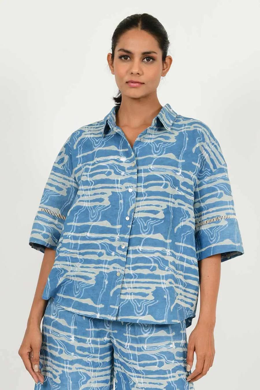 Indigo Splash Linen Co-Ord Set