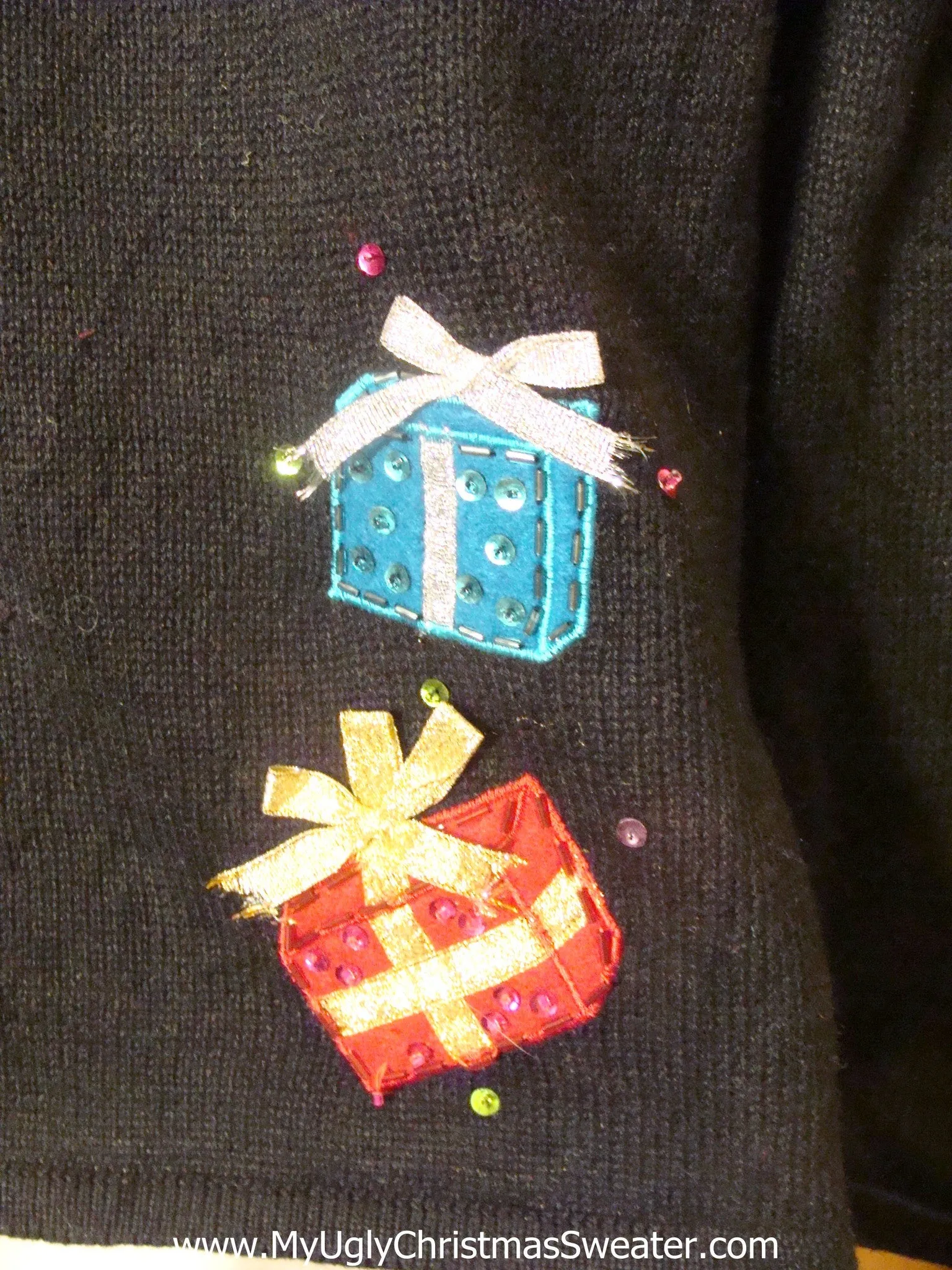 Light Up Christmas Sweater Bling Snowman Toppling Gifts