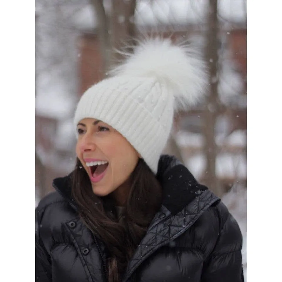 PRE Lily Fur Pom Hat in White
