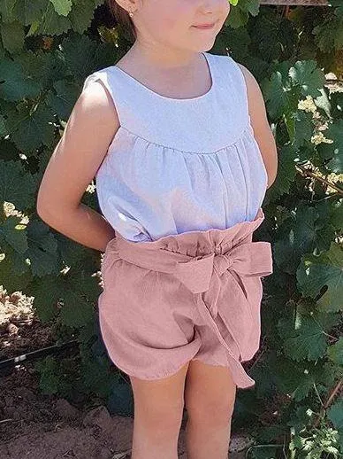 Selvedge Baby Girls Summer Lantern Shorts Infant Bread Pants Solid Color/Checked