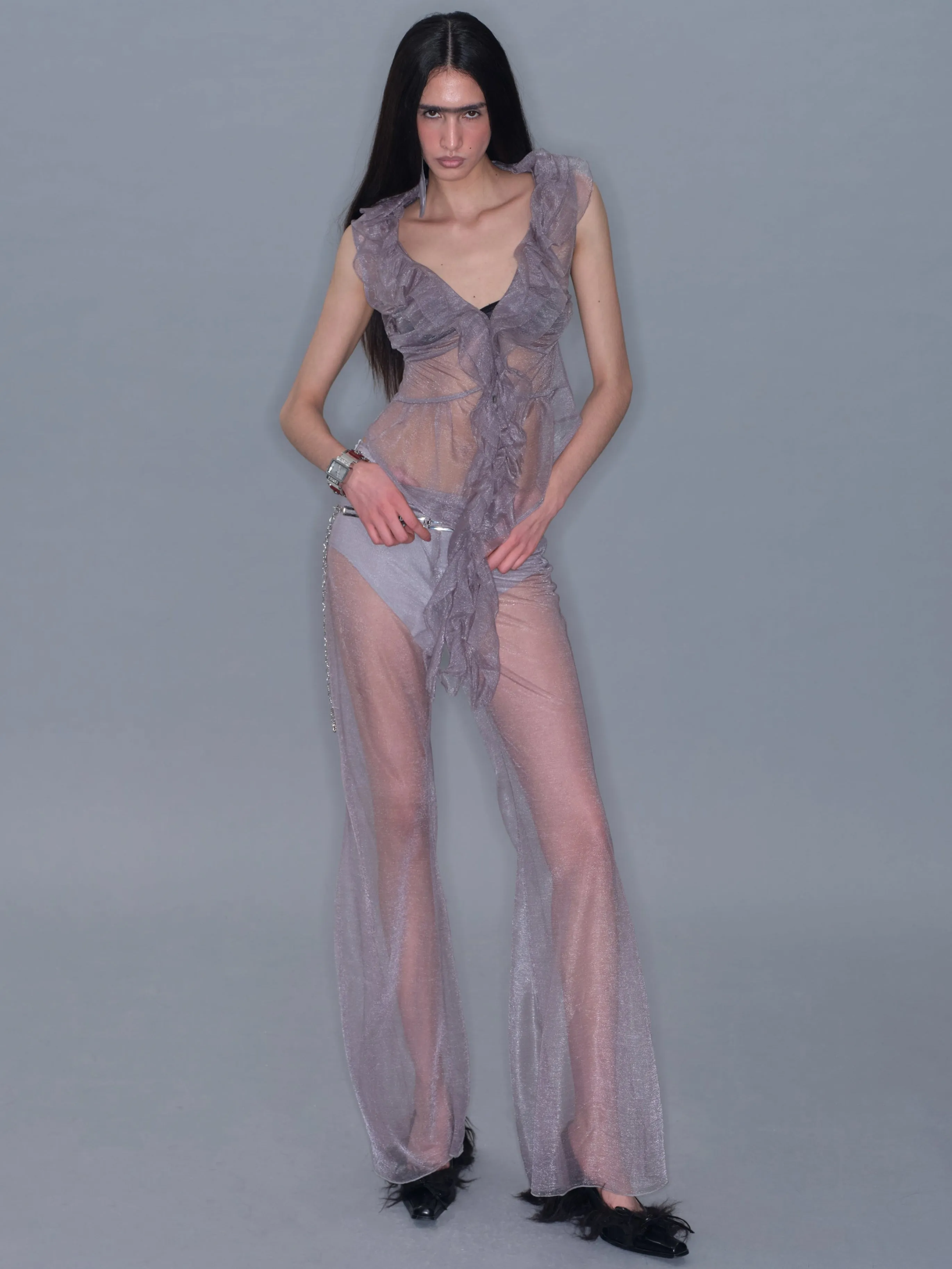 Sheer Casual Flared Pants