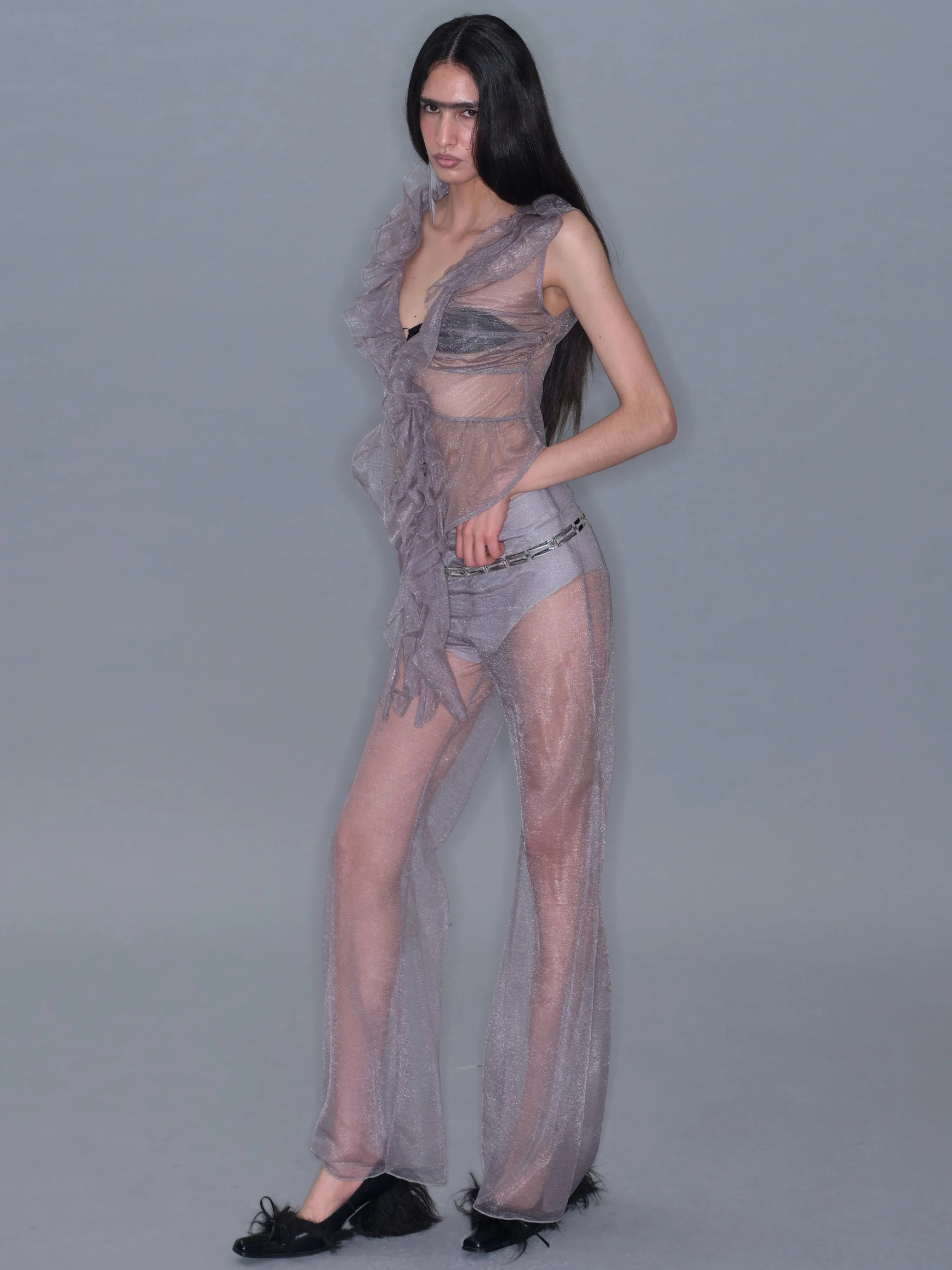 Sheer Casual Flared Pants