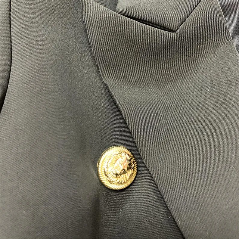 Women's Luxury Designer Inspired Fitted Blazer Golden Lion Buttons Coat