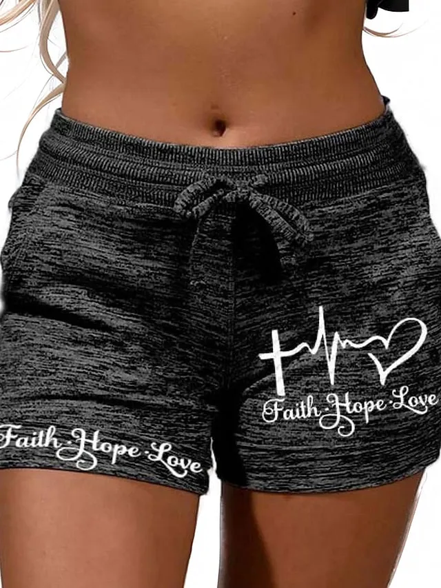 Women's Shorts Cotton Blend Black Grey Fashion Casual Weekend Side Pockets Short Comfort Letter S M L XL 2XL